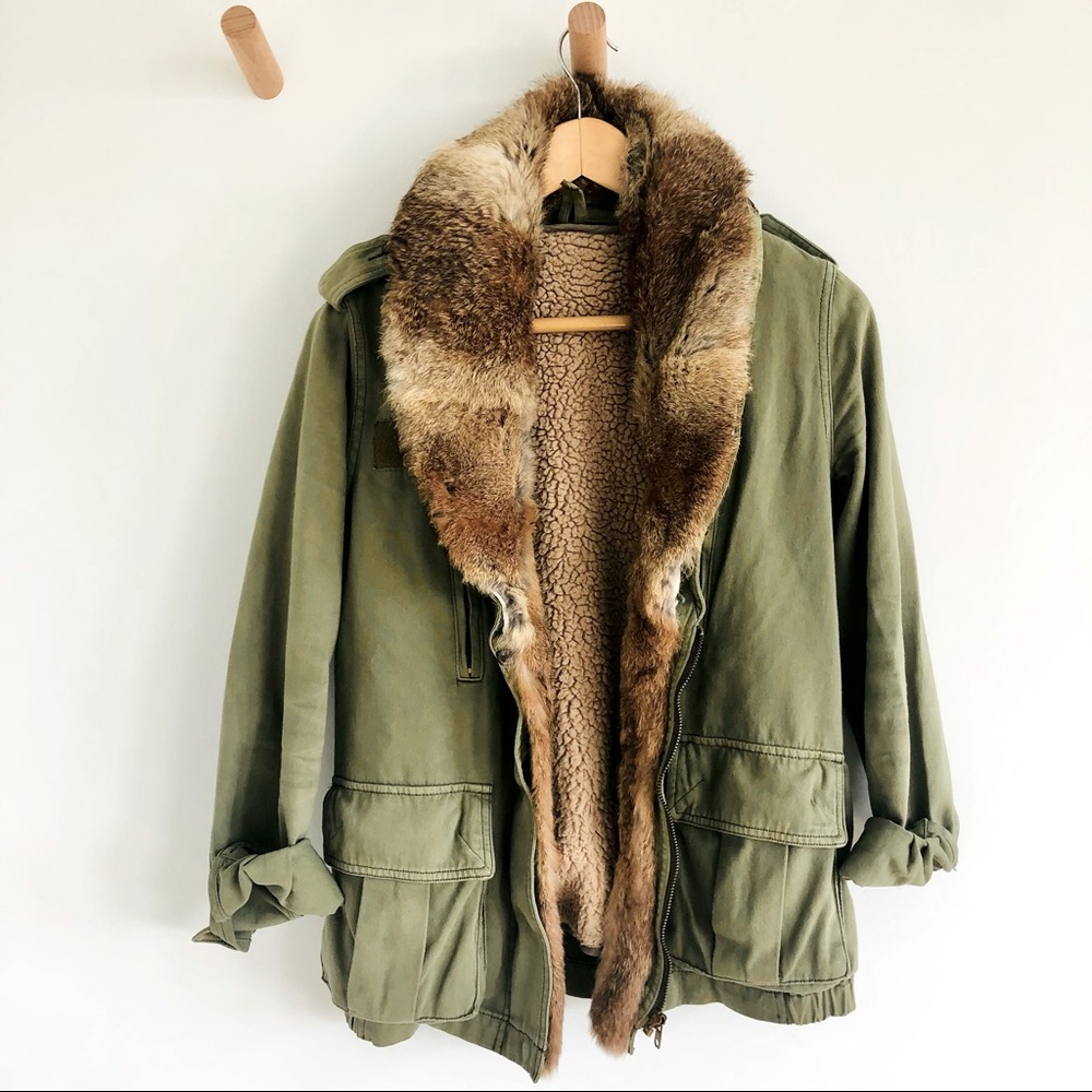 Vintage Military Fur Collar Jacket
